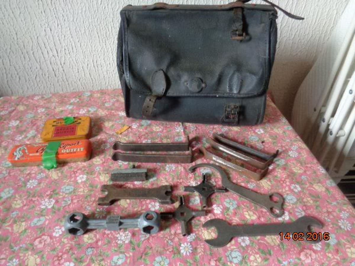 Vintage Bicycle Saddle Bag with Various Tools.